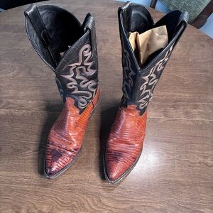 J Chisholm VTG Western Brown Black Leather Cowboy Mens Boots Size 8 D
